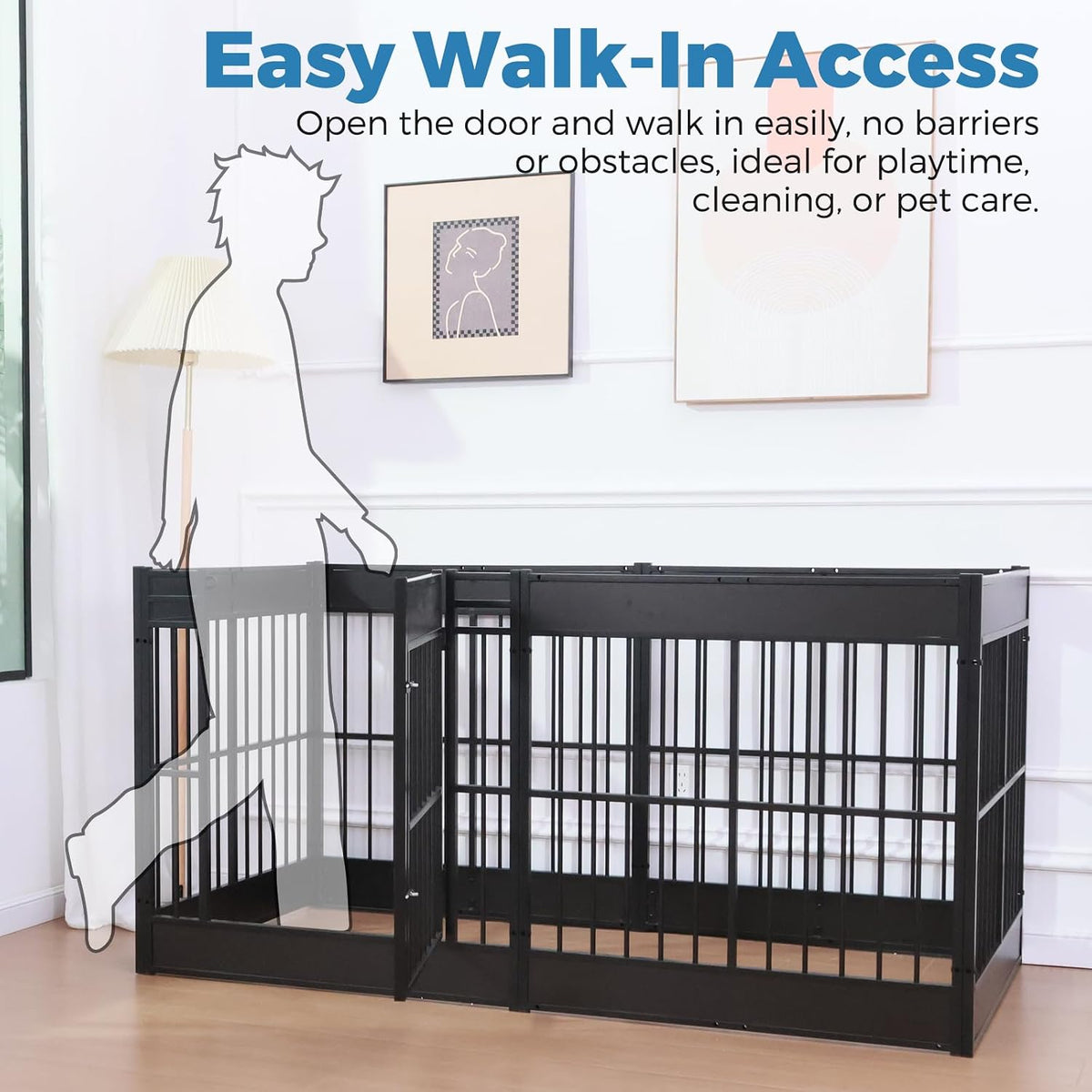 furniture style dog playpen, 27.5" tall indoor dog showing dimensions