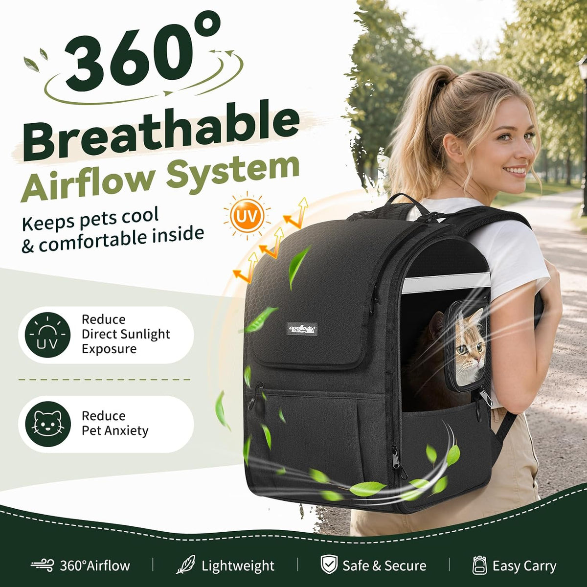apollo walker cat carrier backpack, spacious, stable and, close-up detail