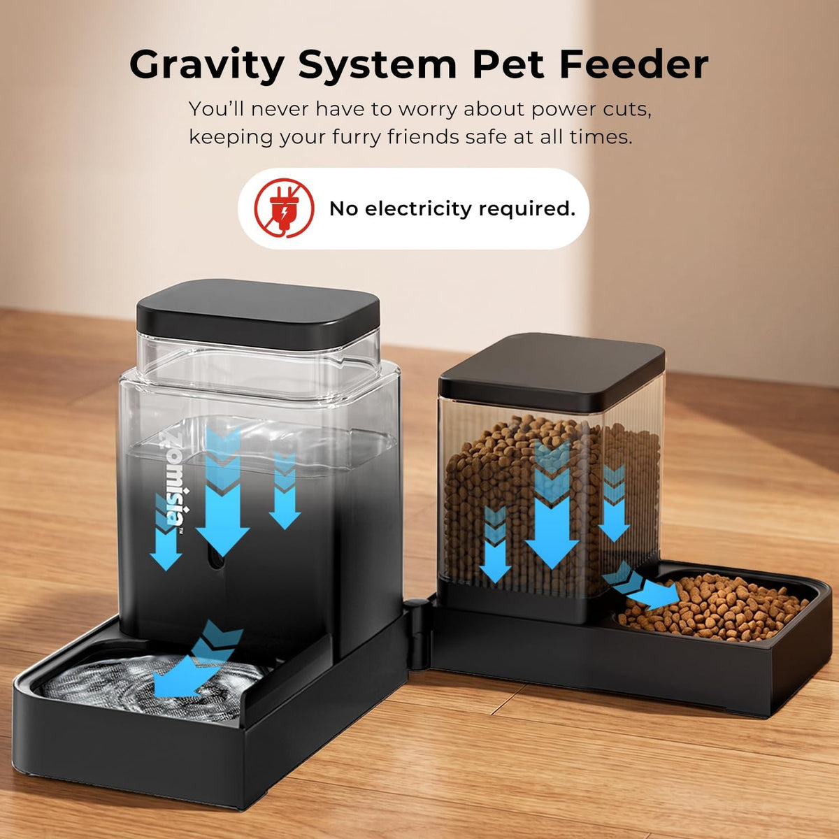 zomisia gravity cat feeder and water dispenser, 0.8 shown in use