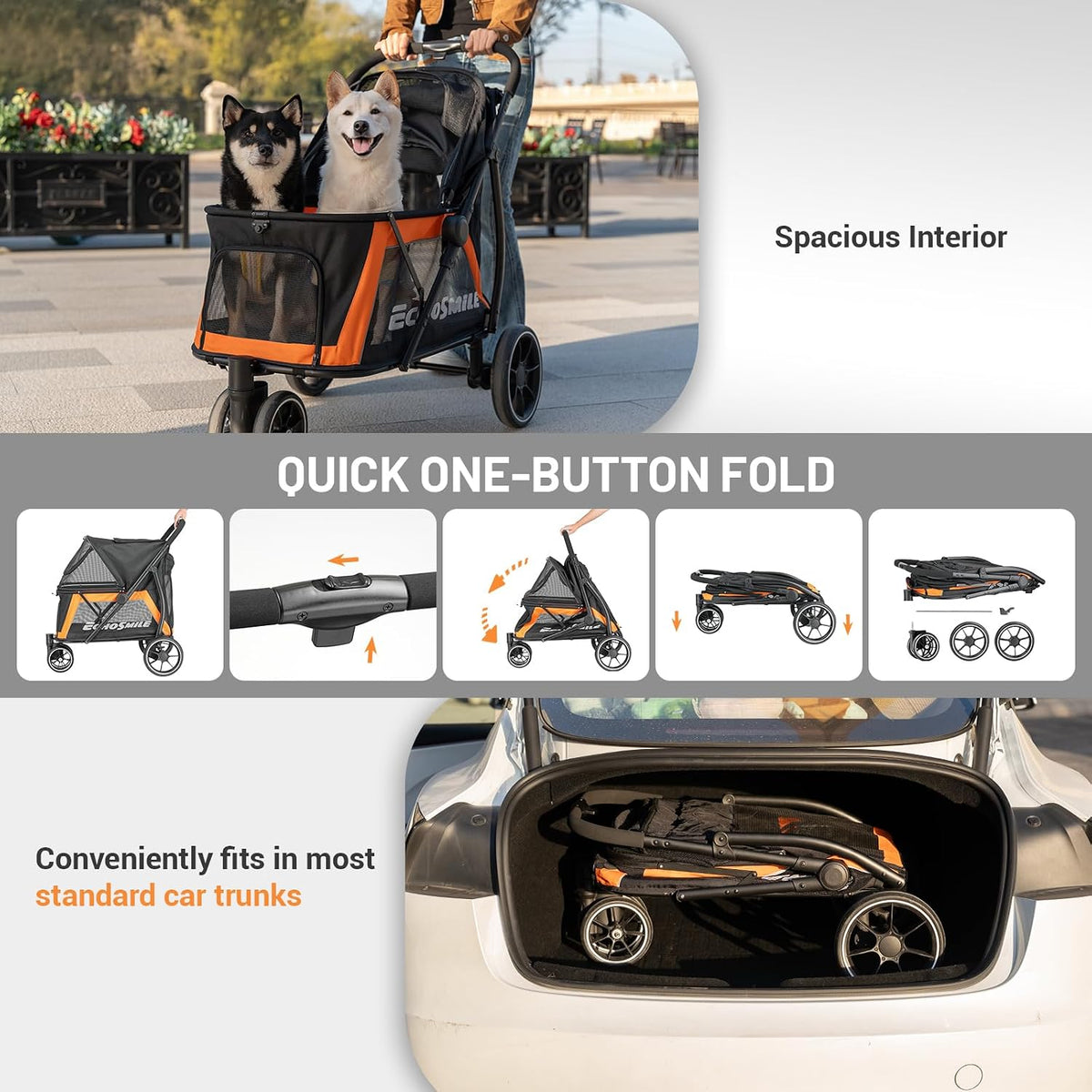echosmile dog stroller for medium & small dogs, package contents