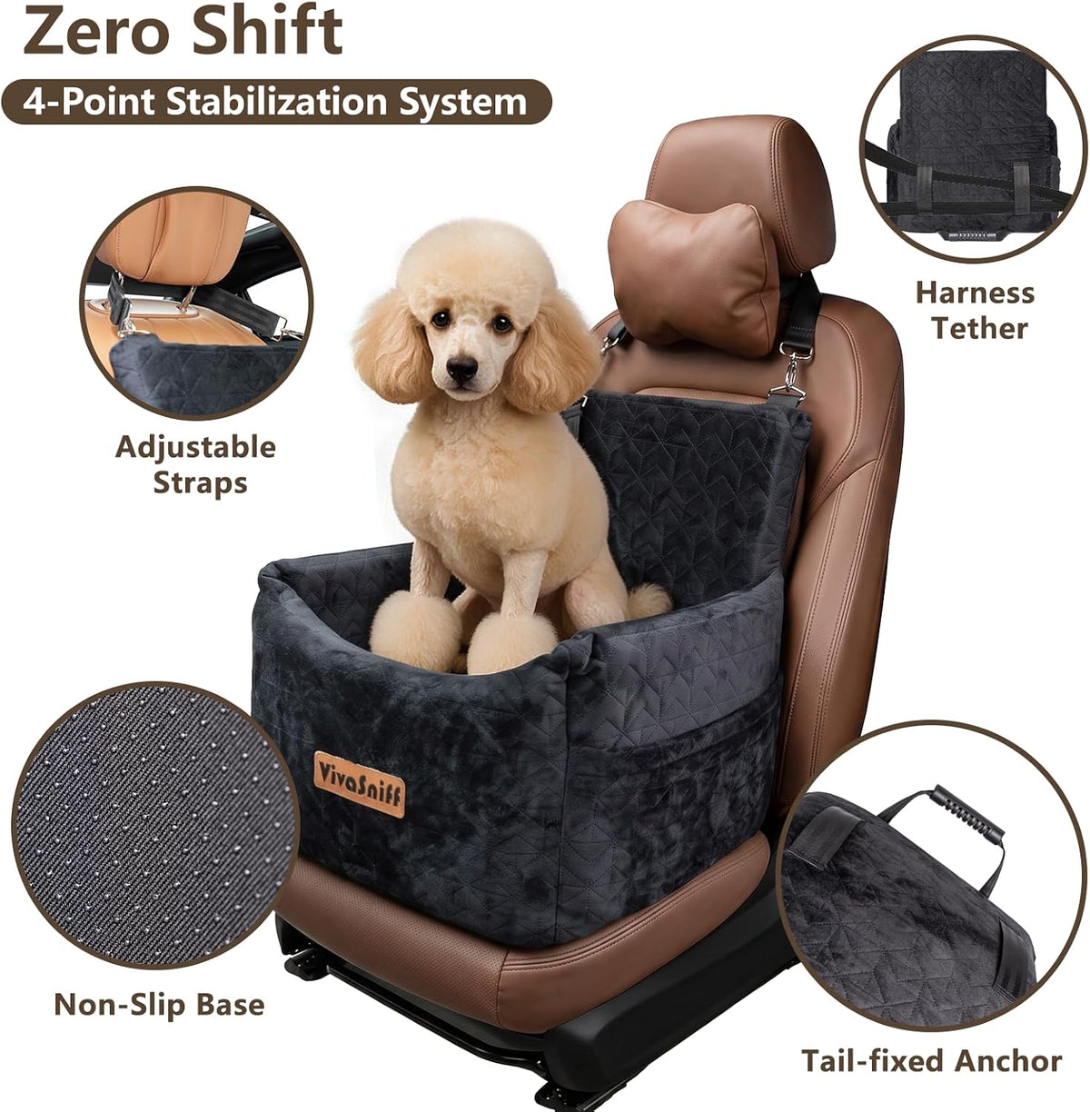 dog booster car seat for small/medium dogs & shown in use