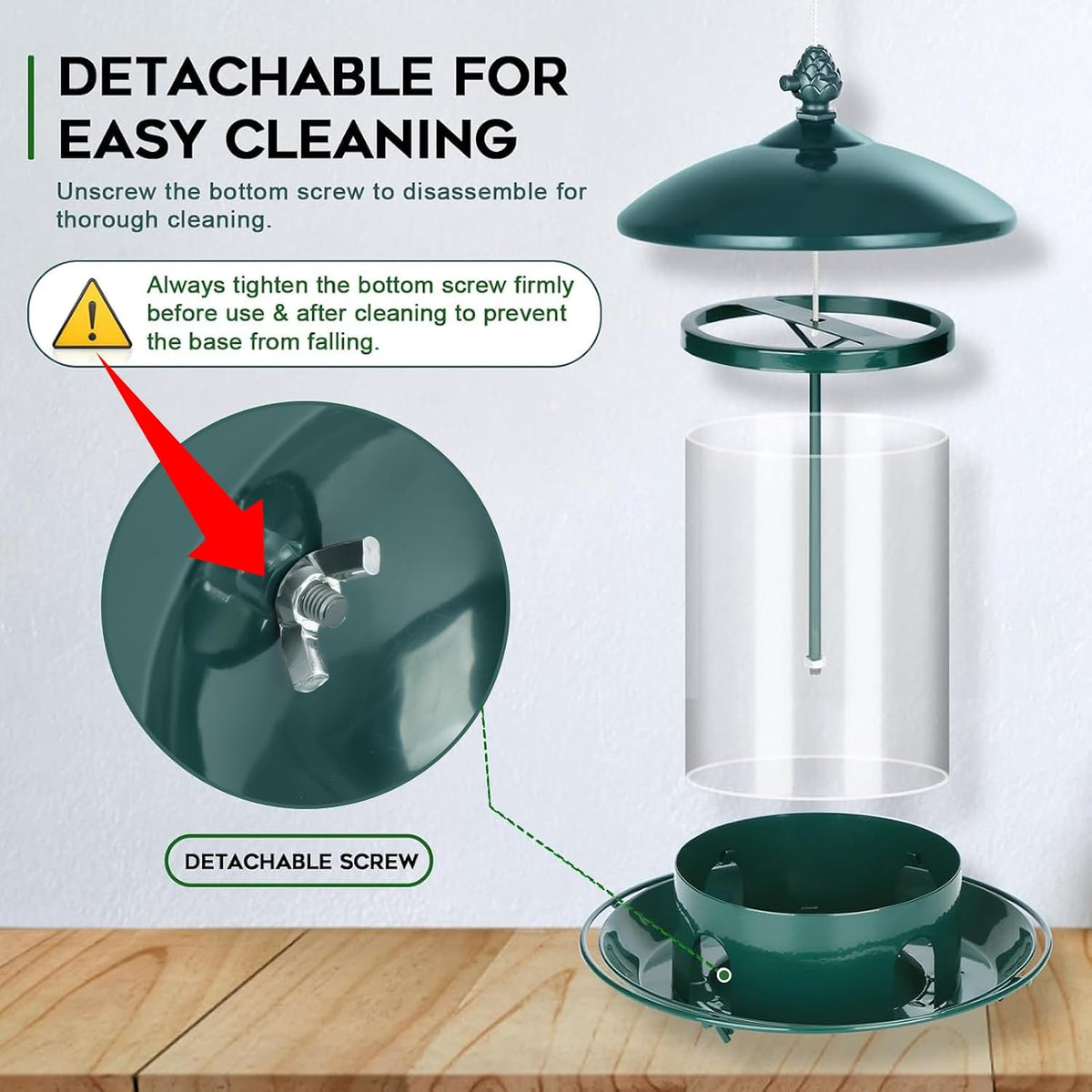 gbekery metal bird feeders for outdoors, 360° feeding showing dimensions