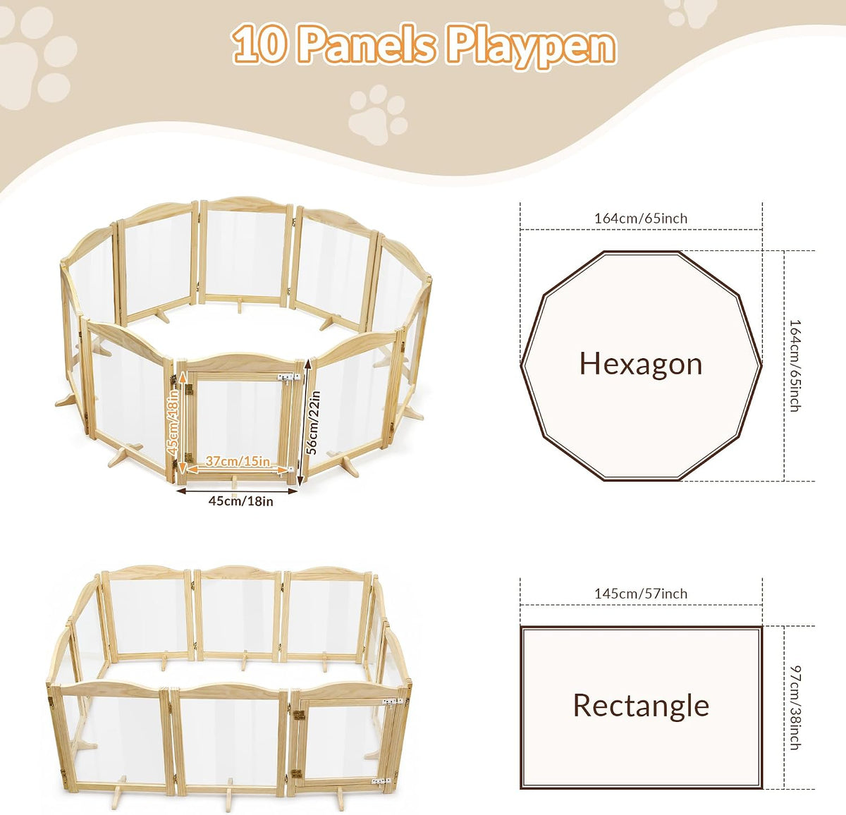 torontokyo wooden dog playpen, 2-panel foldable dog fence shown in use