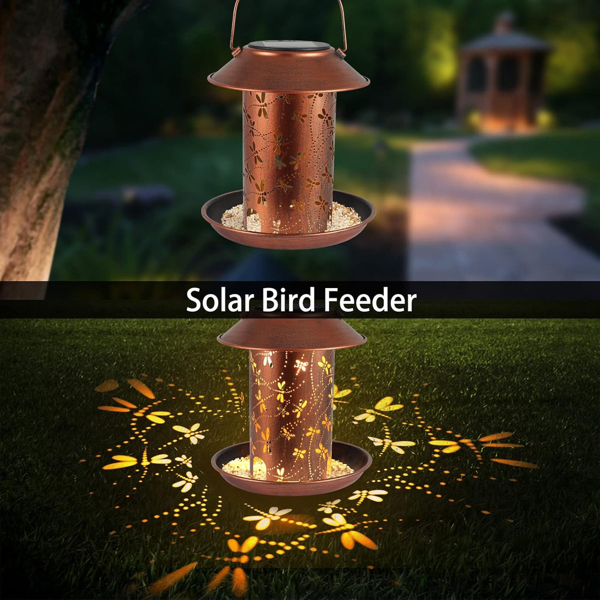 bird feeders for outdoors dragonfly solar lanterns waterproof shown in use