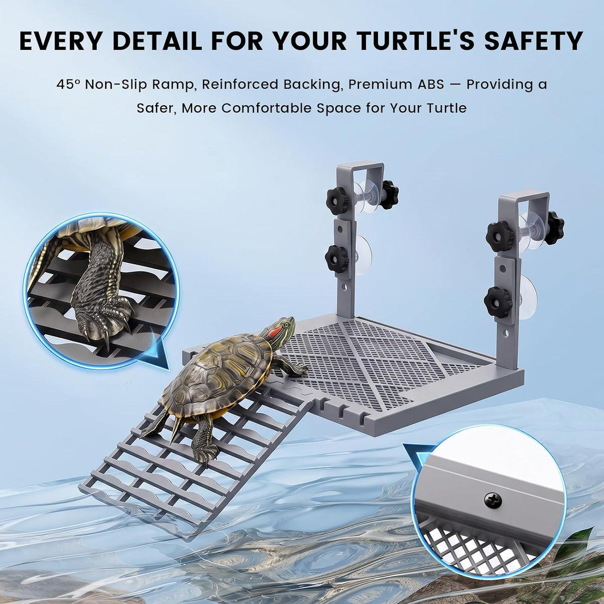 upgraded adjustable hanging turtle basking platform, abs material, side view