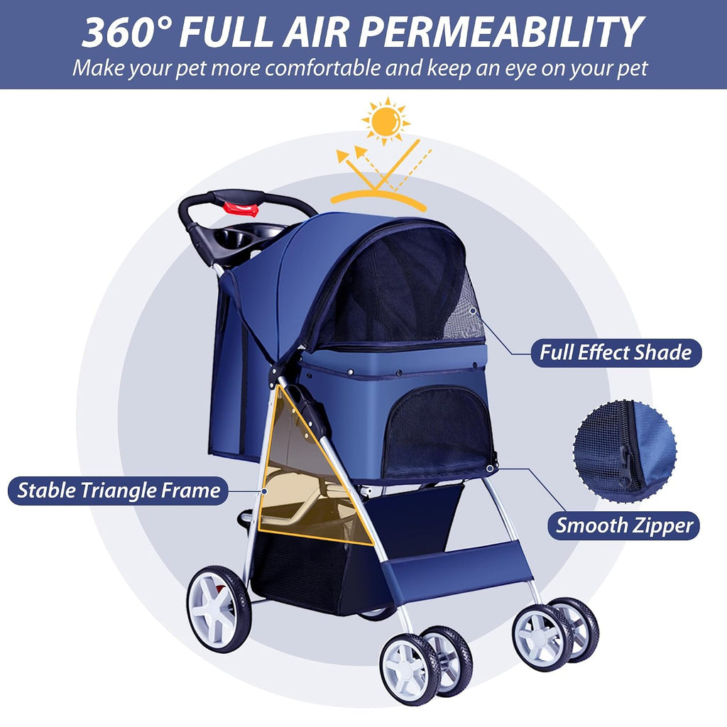 unisakey foldable 4-wheel pet stroller for dogs cats, package contents