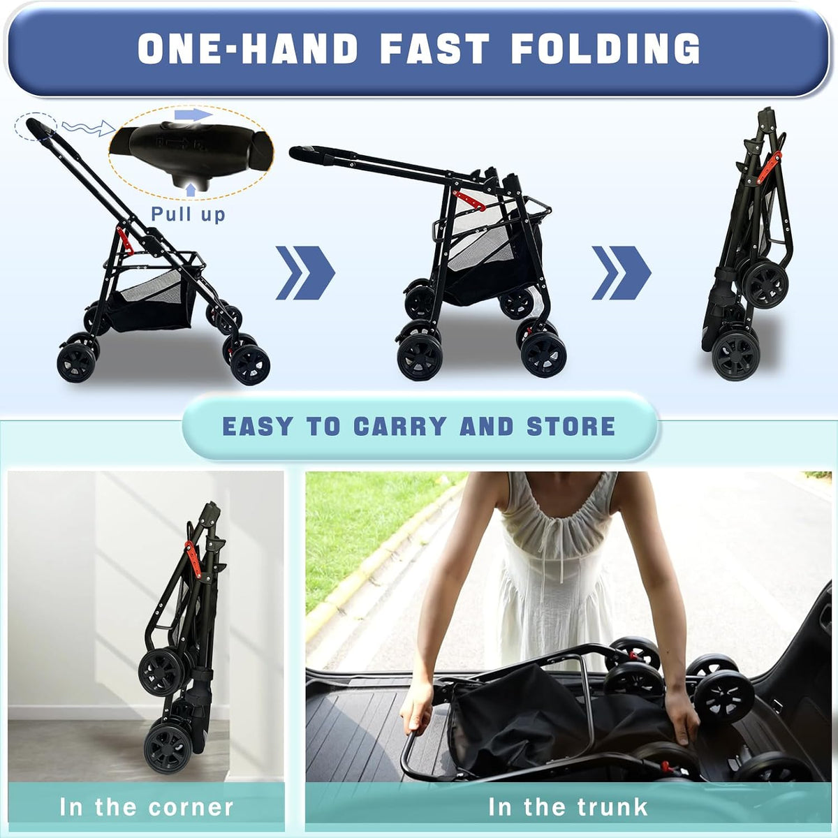 4 wheels pet stroller 4 in 1 pet on a desk or shelf