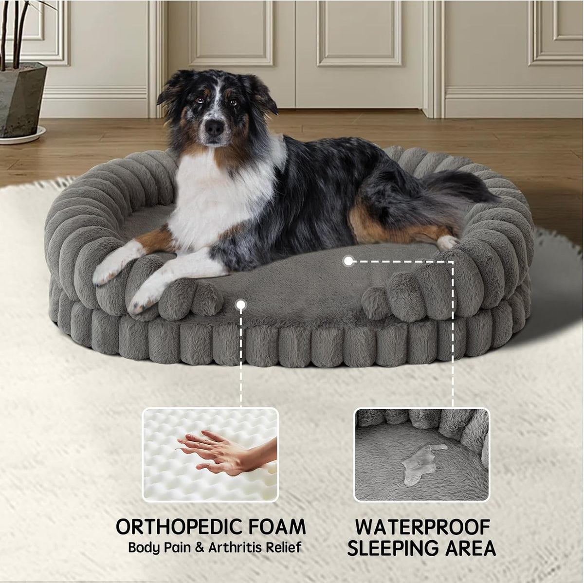 balance calming dog bed for large sized dogs shown in use