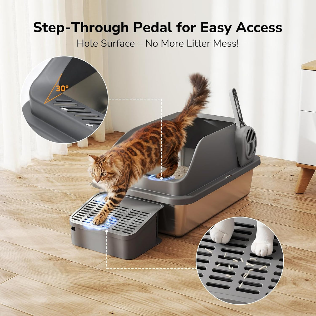 zivacate stainless steel cat litter tray (xl, 60×40cm, close-up detail
