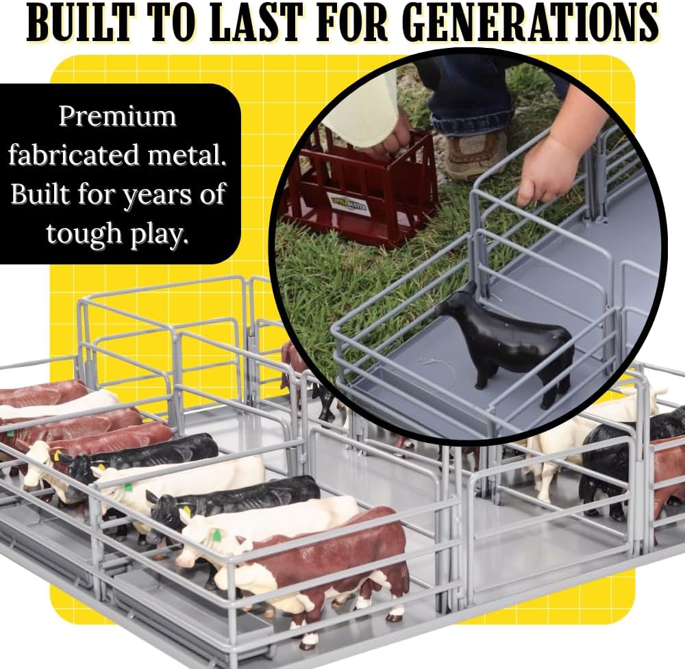 little buster toys feedlot – all-metal 1:16 scale showing dimensions