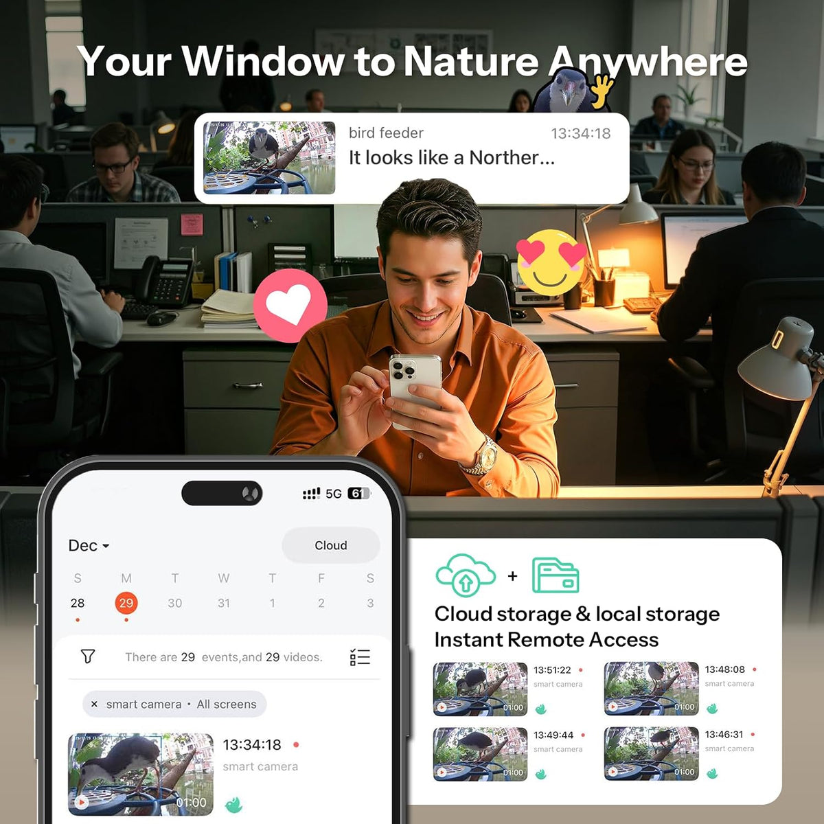 smart bird feeder with camera - 2k hd, close-up detail