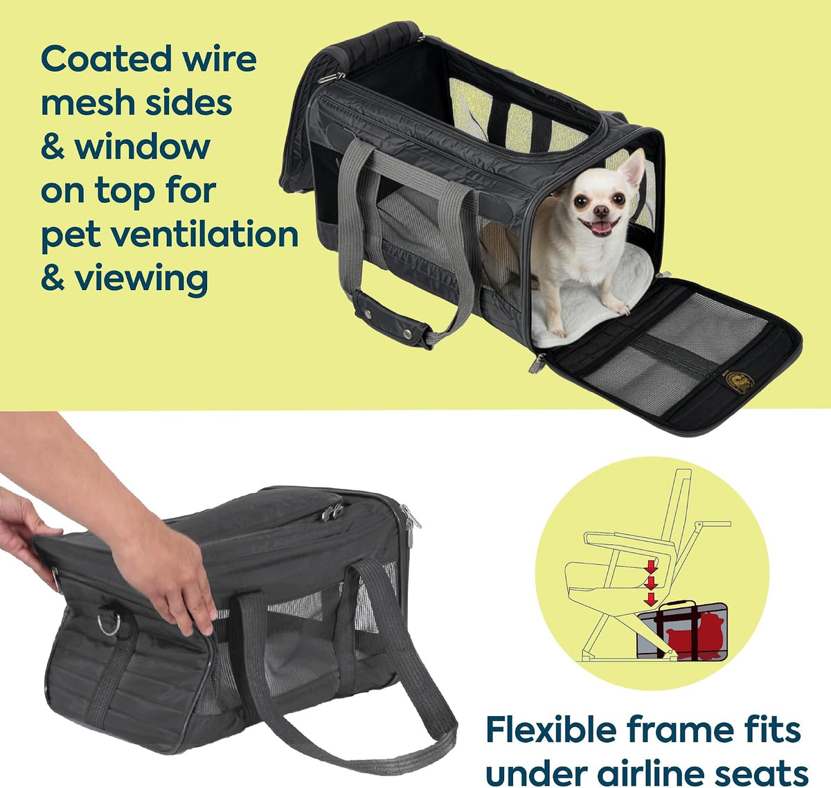 sherpa original deluxe travel pet carrier, airline approved shown in use