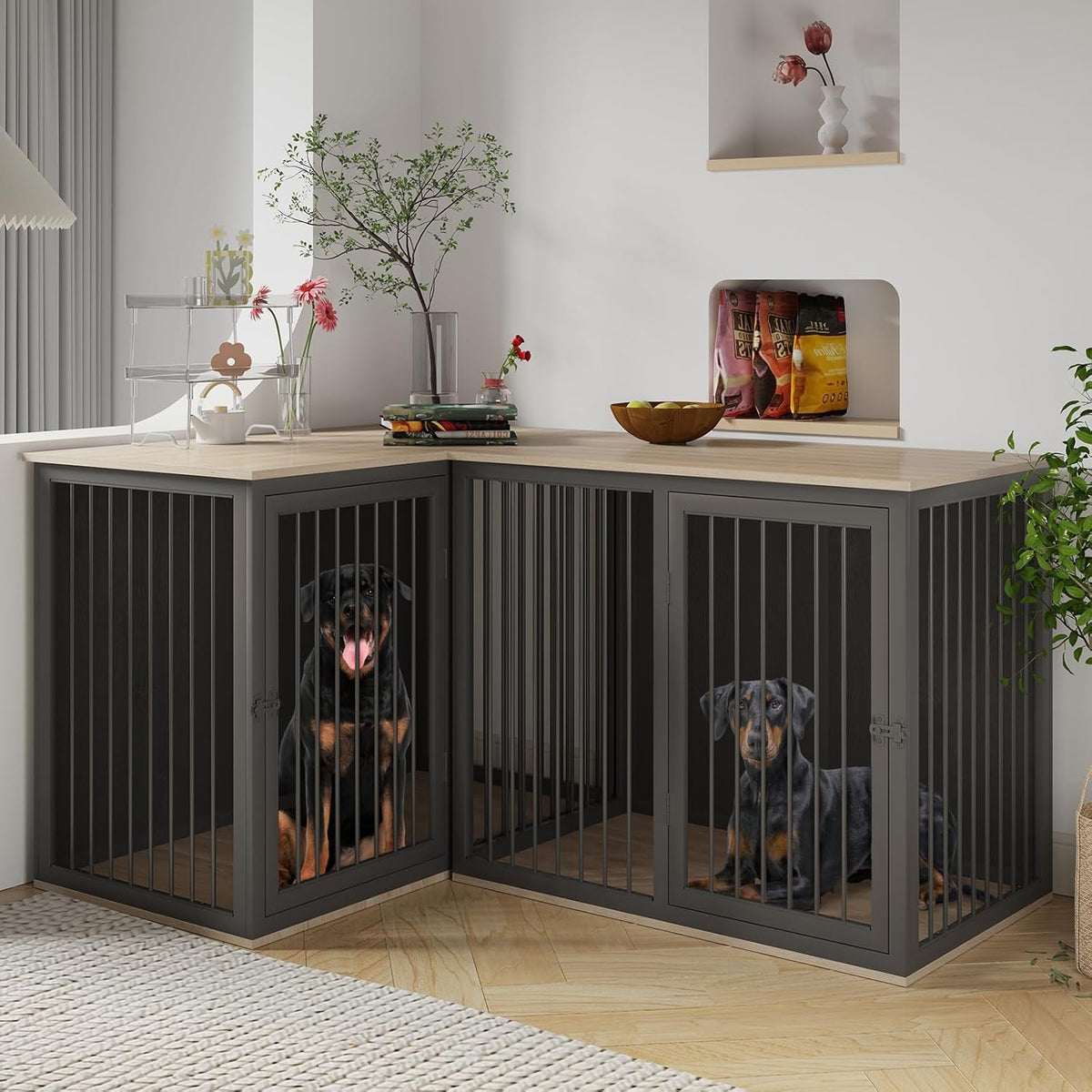 dog crate furniture for 2 dogs, 79.1" large, main product view