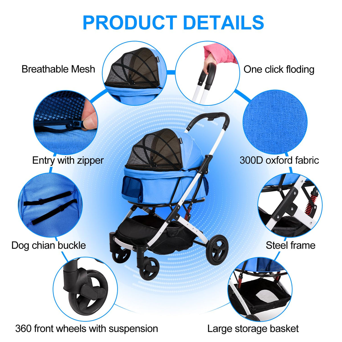 pet stroller for small dogs and cats, 33, close-up detail