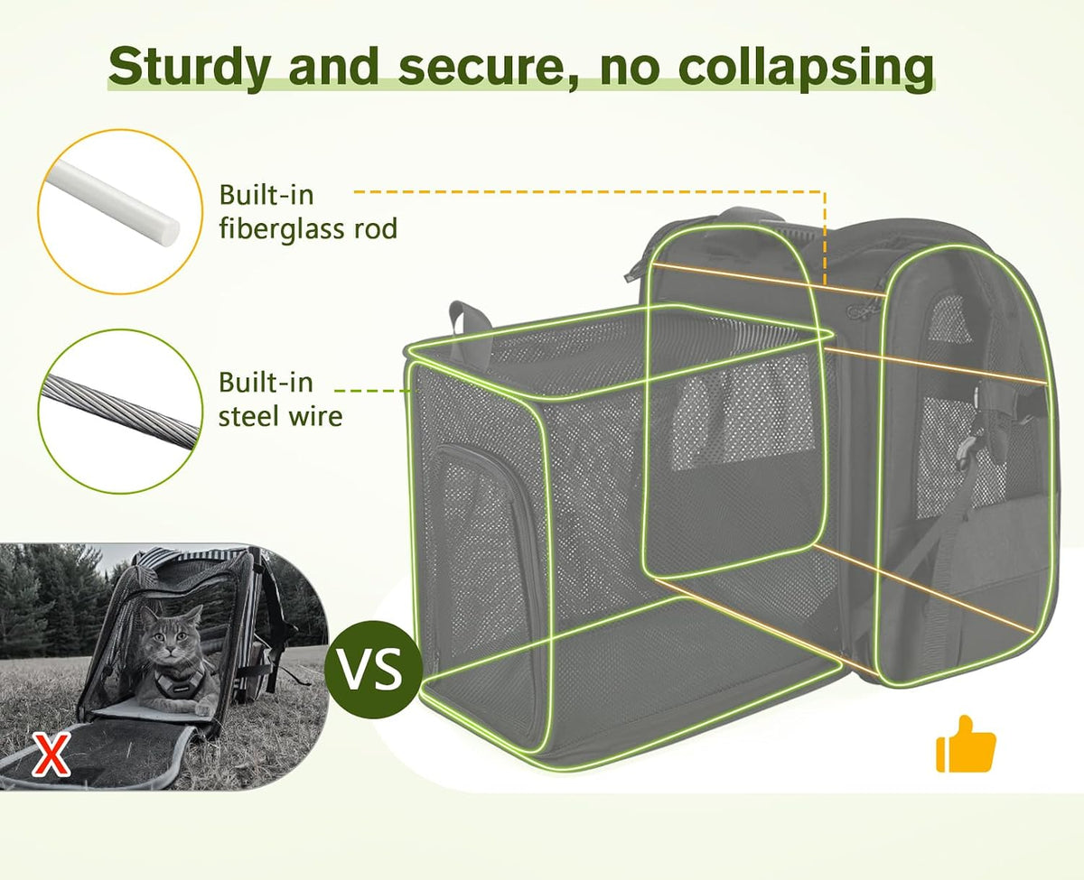 pecute cat backpack breathable, cat carrier backpack expandable showing dimensions