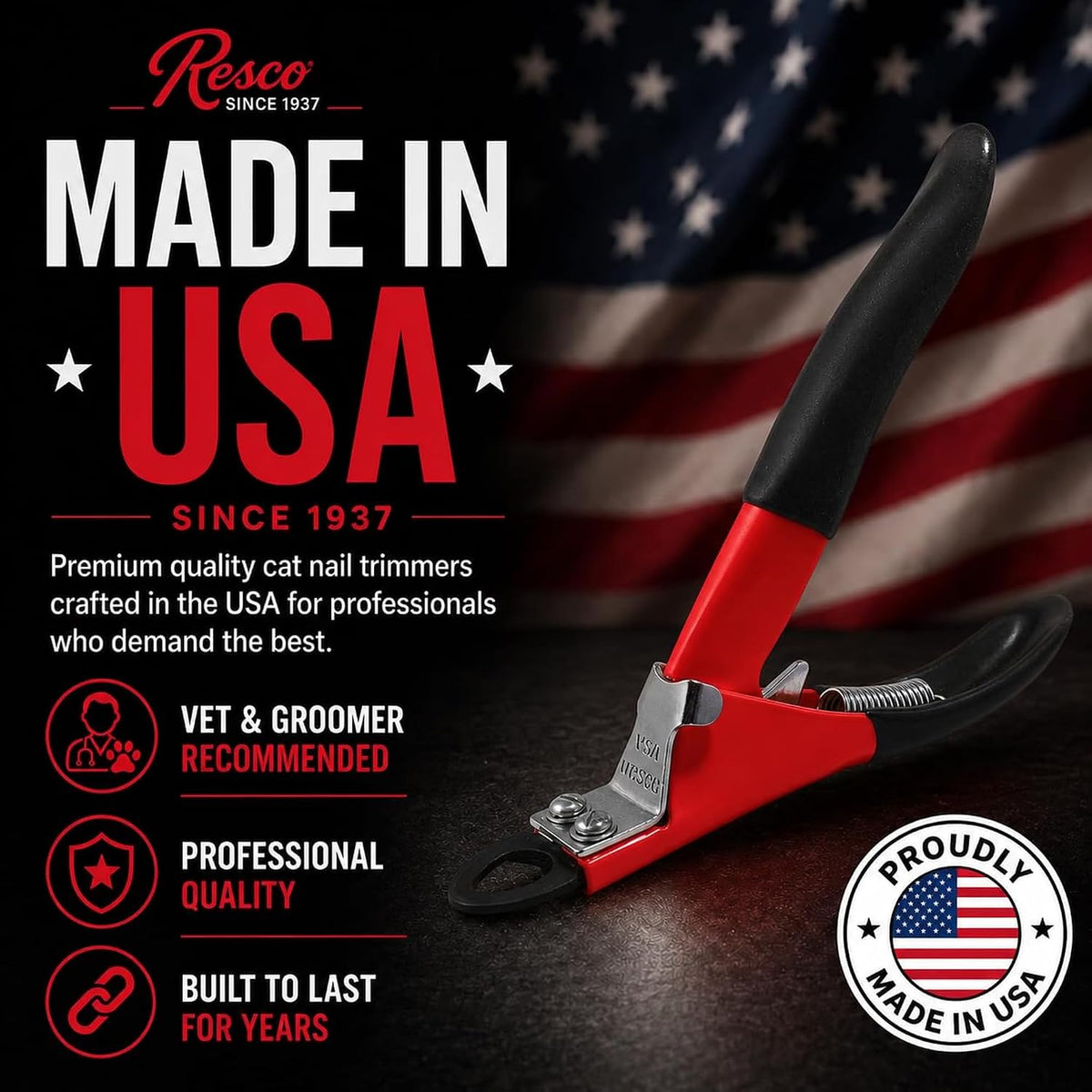 resco professional guillotine cat nail clippers with grips, side view