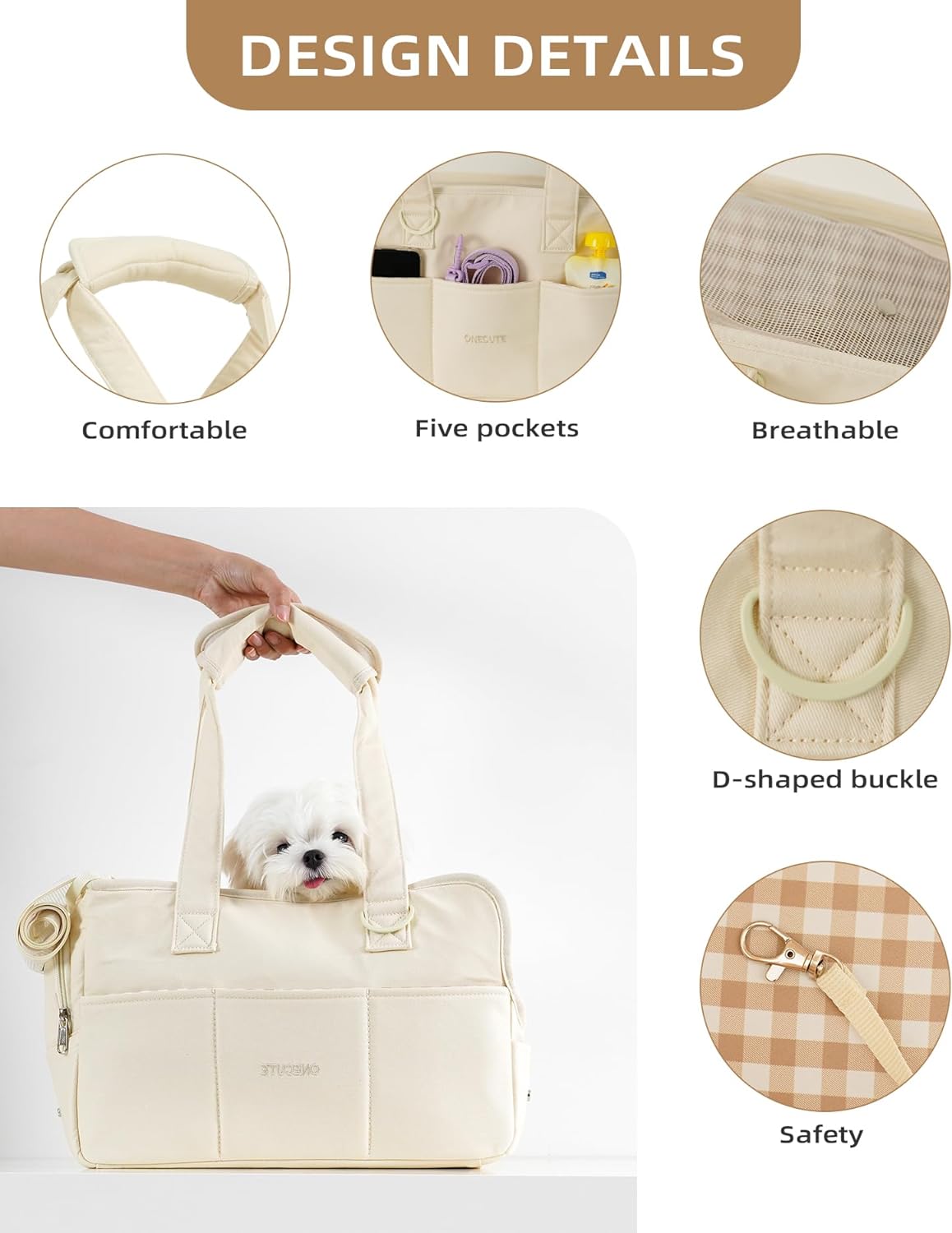 onecute dog carrier for small dogs rabbit cat showing dimensions