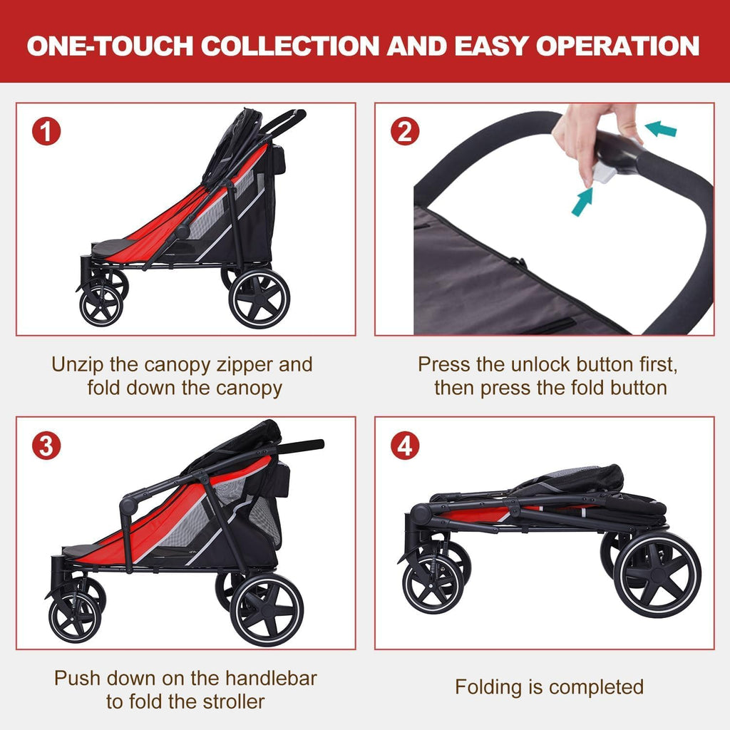 large dog stroller-4 wheel pet strollers for medium, front angle view