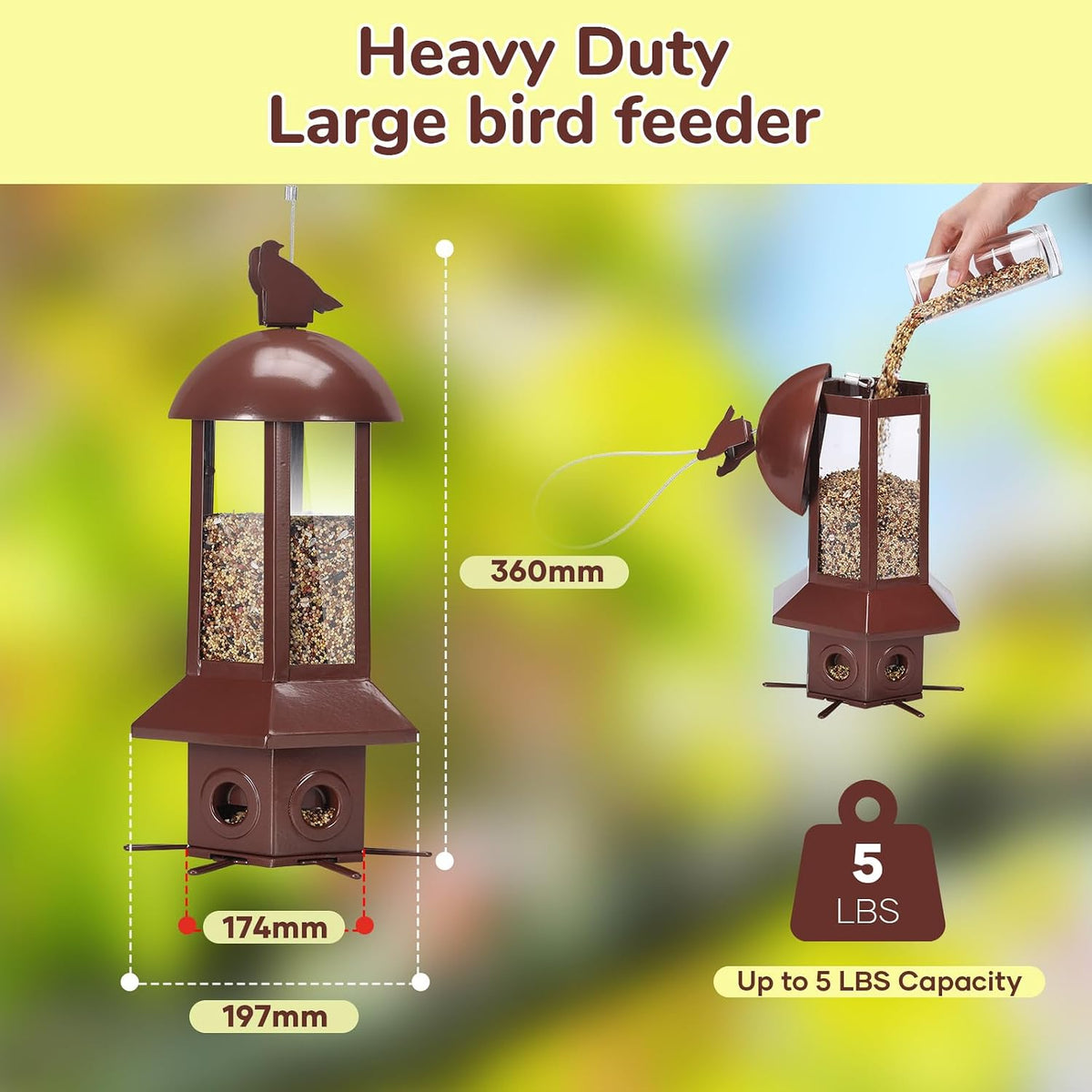 squirrel proof bird feeders, 5lbs heavy duty metal, close-up detail