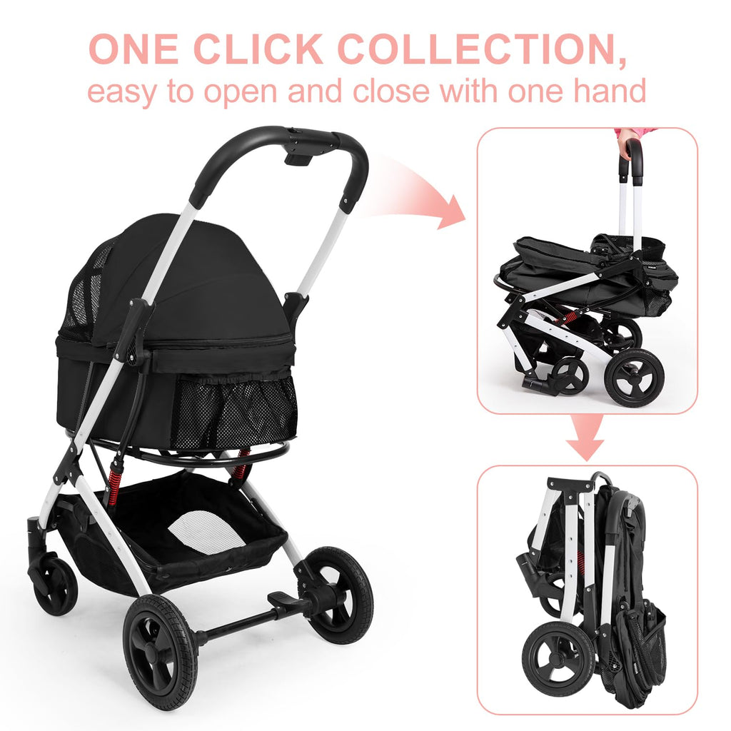 pet stroller for small dogs and cats, black, side view