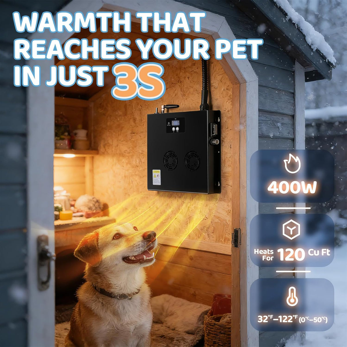 briidea wifi dog house heater 400w with lora, side view