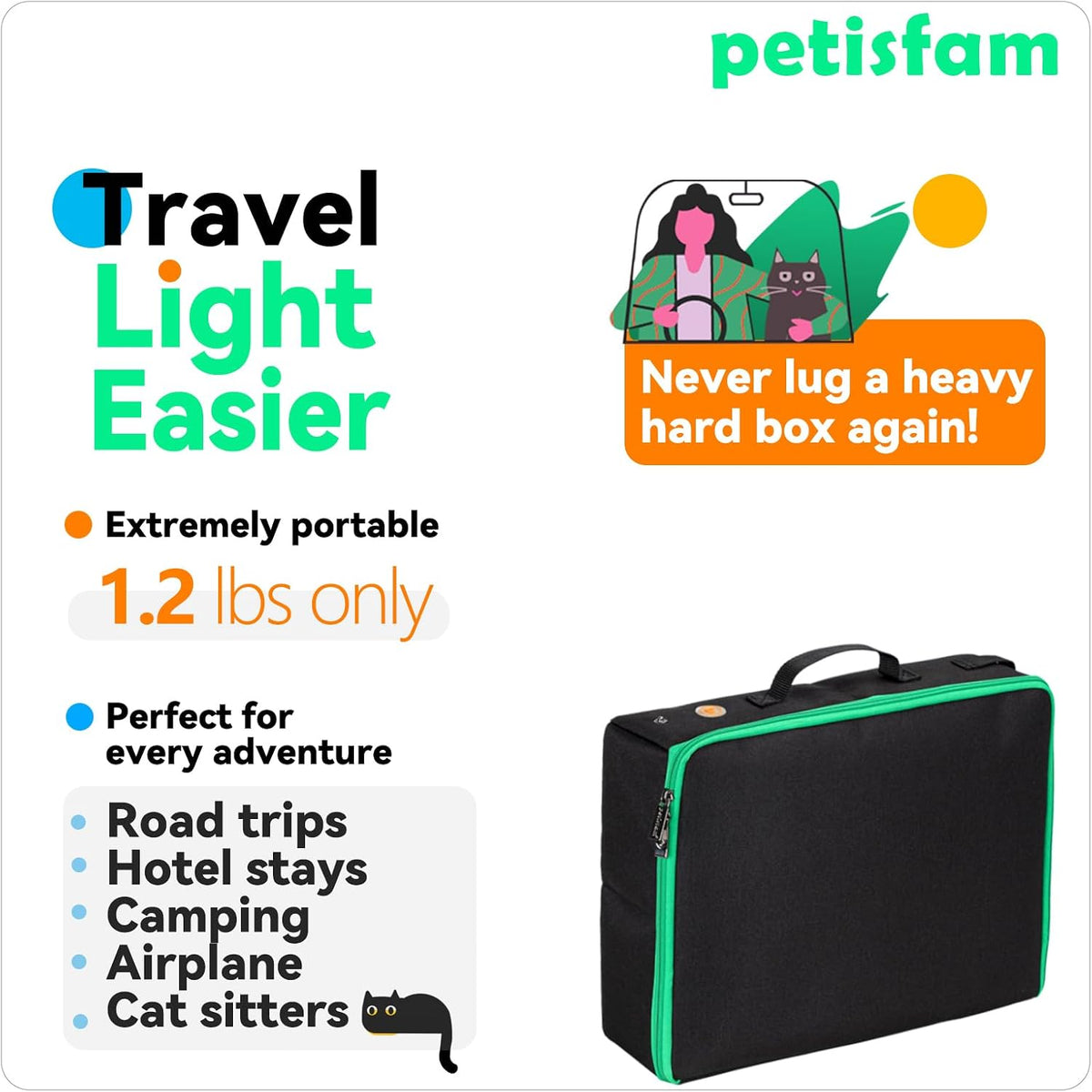 portable travel litter box for cats with lid shown in use