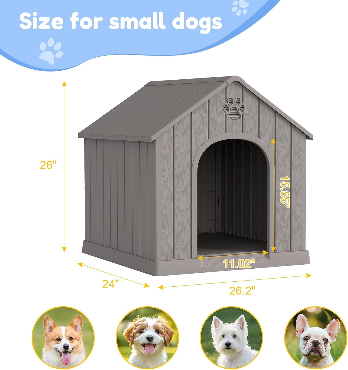 fancyango dog house for small dogs, 26.18''l×24.02''w×25.98''h, grey, close-up detail