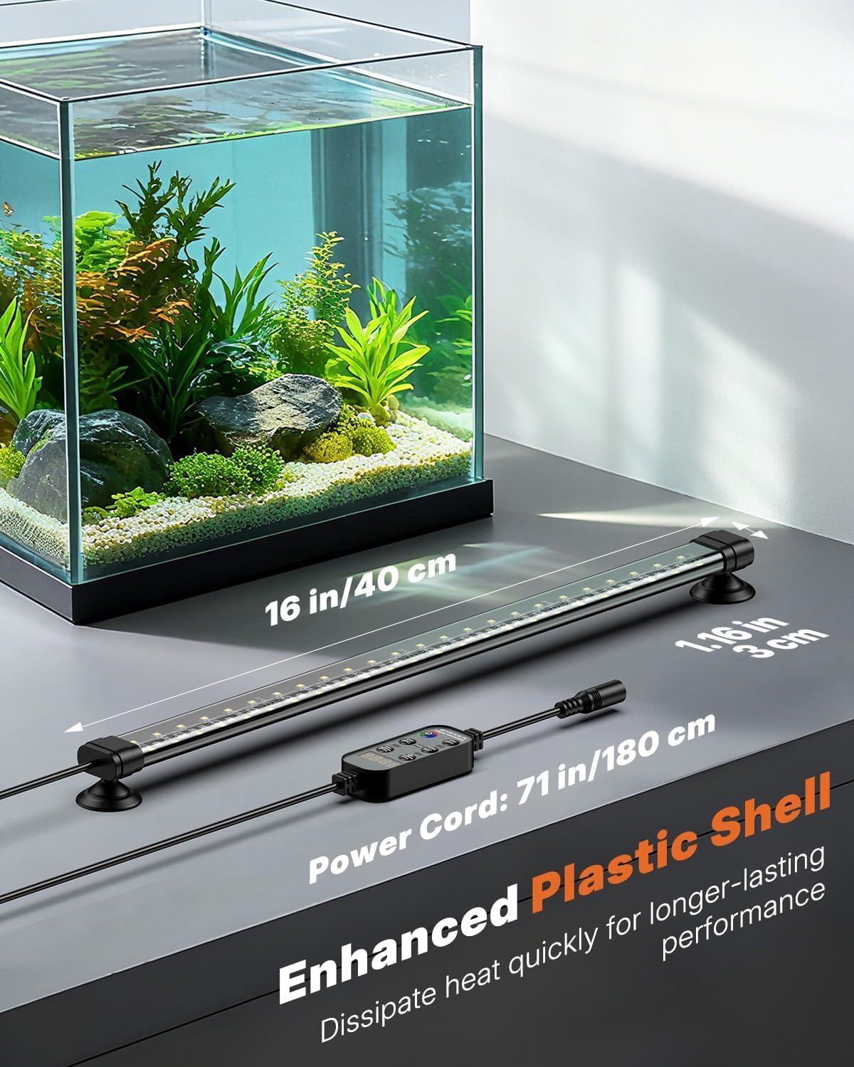 pawfly aquarium light with bluetooth for plants, 8w on a desk or shelf