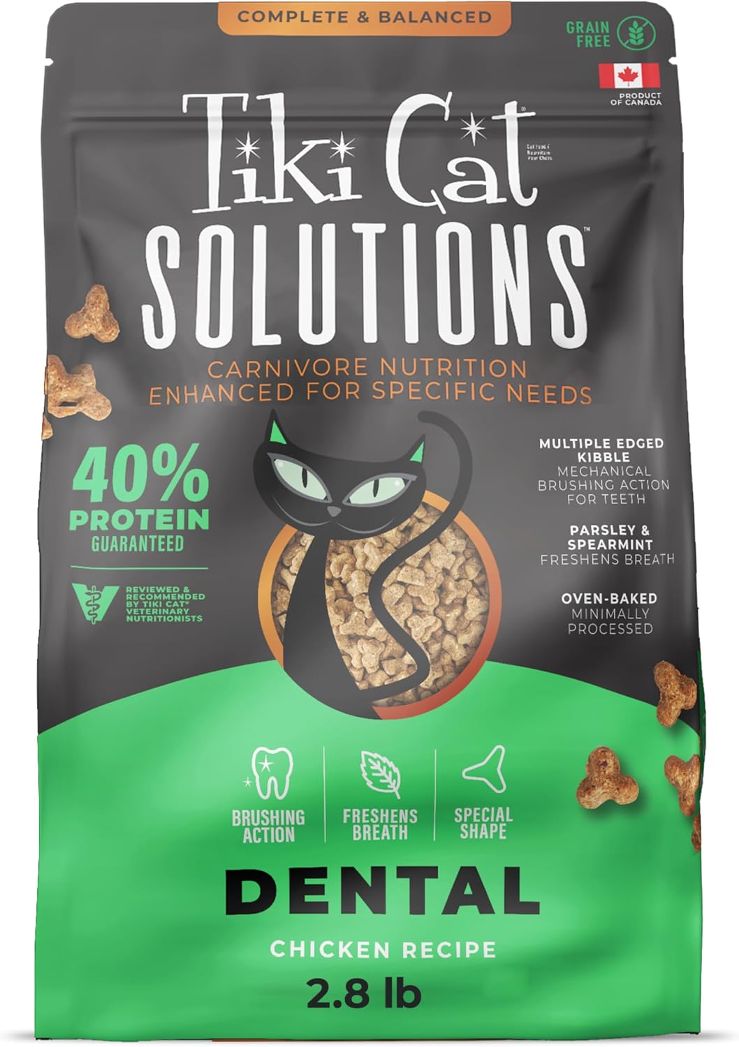 tiki cat solutions dry cat food, dental, chicken., main product view