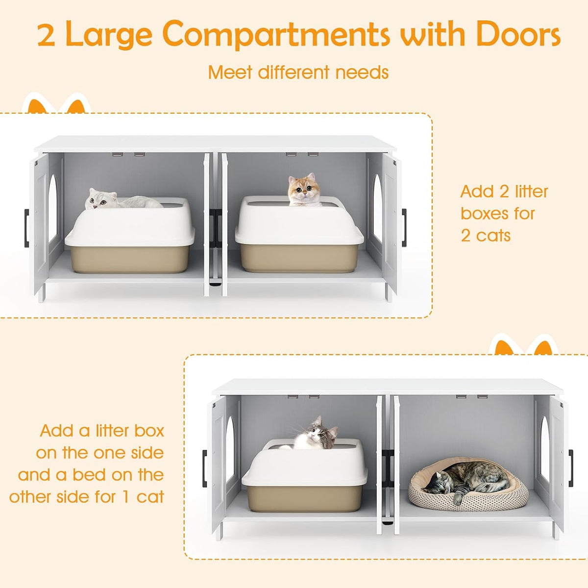 petsite double cat litter box enclosure, modern litter showing dimensions