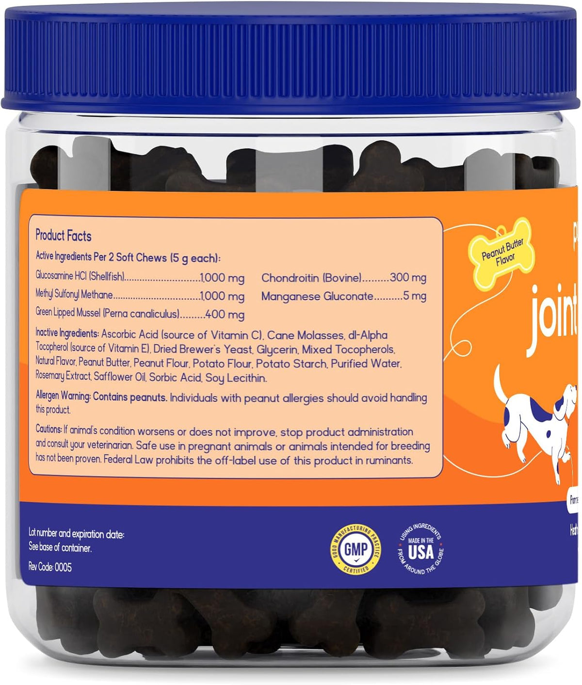 pupgrade joint support for dogs, peanut butter flavor shown in use