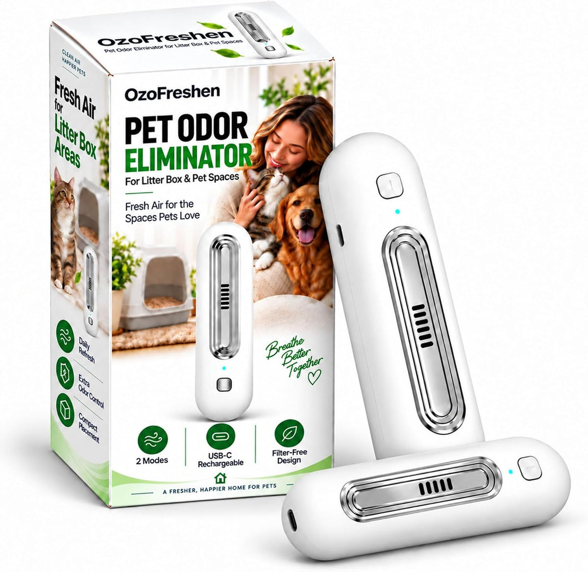 ozofreshen pet odor eliminator, rechargeable portable deodorizer for, main product view