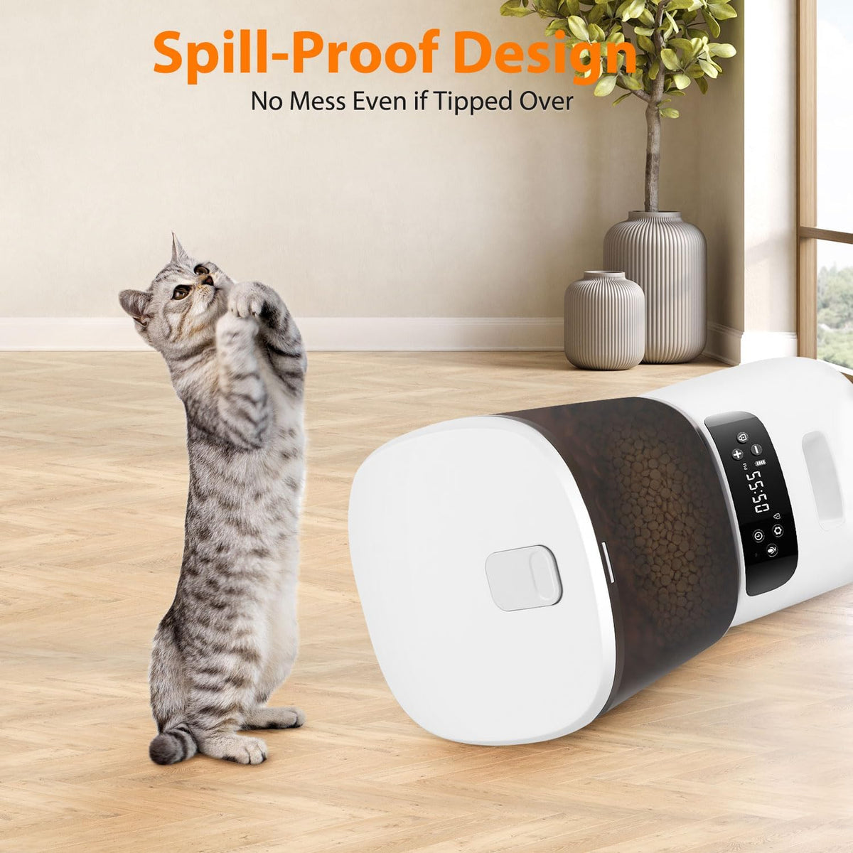 automatic cat feeder, cat food dispenser with stainless showing dimensions