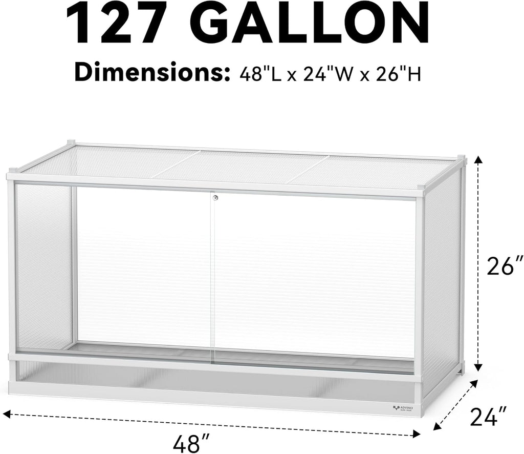 127 gallon reptile tank, 48" x 24" x shown in use