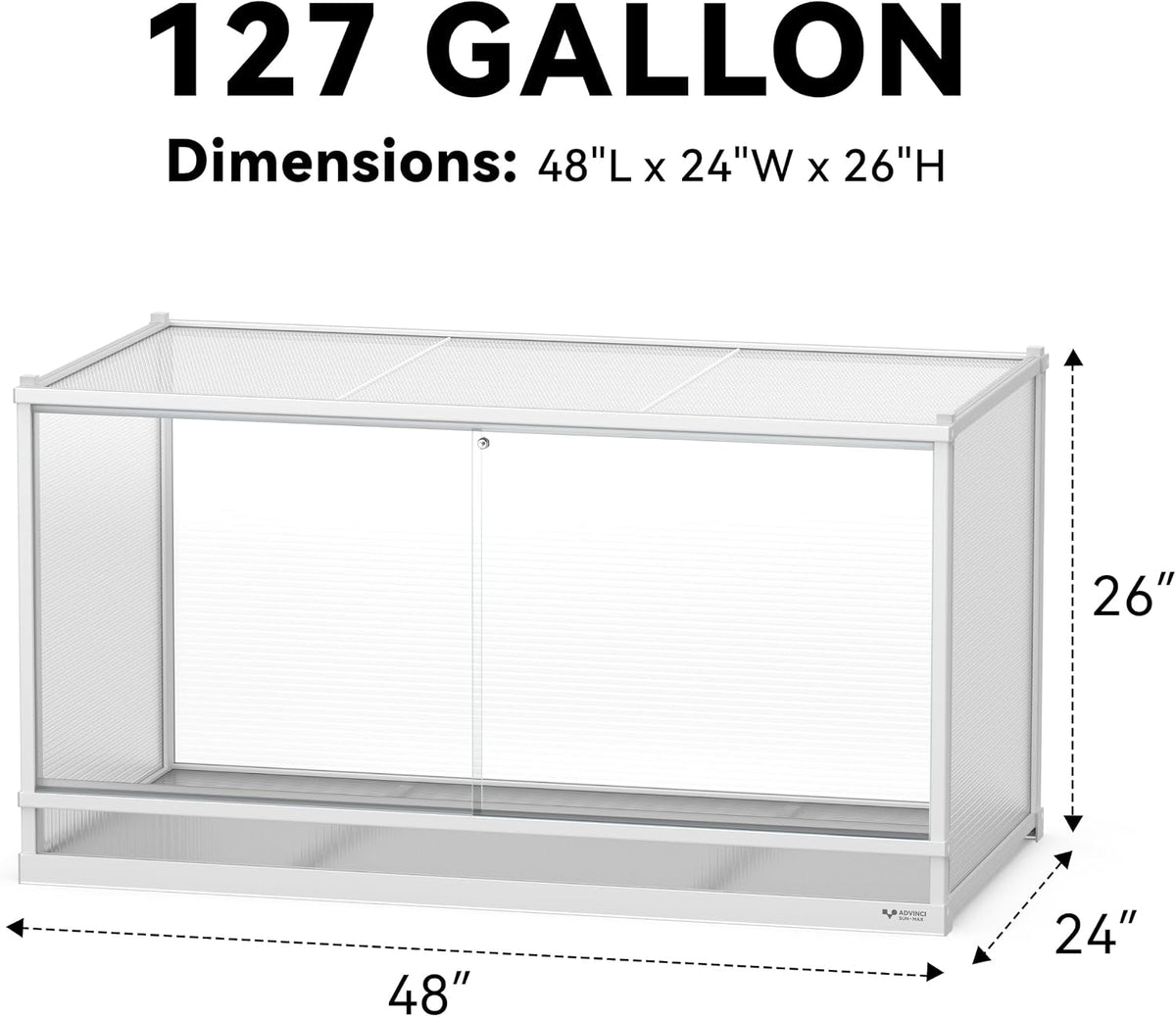 127 gallon reptile tank, 48" x 24" x shown in use