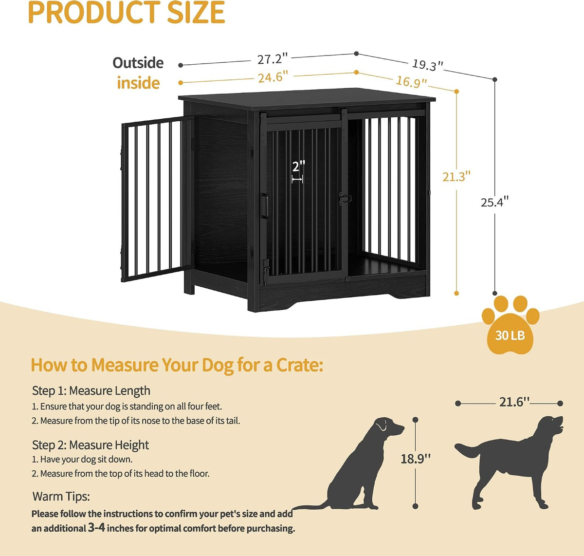 hzuaneri 27.2 in s dog crate furniture indoor, close-up detail