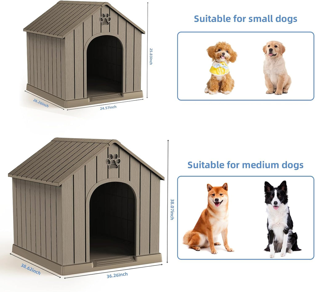 vixzen dog house outdoor, 26 inch resin dog showing dimensions