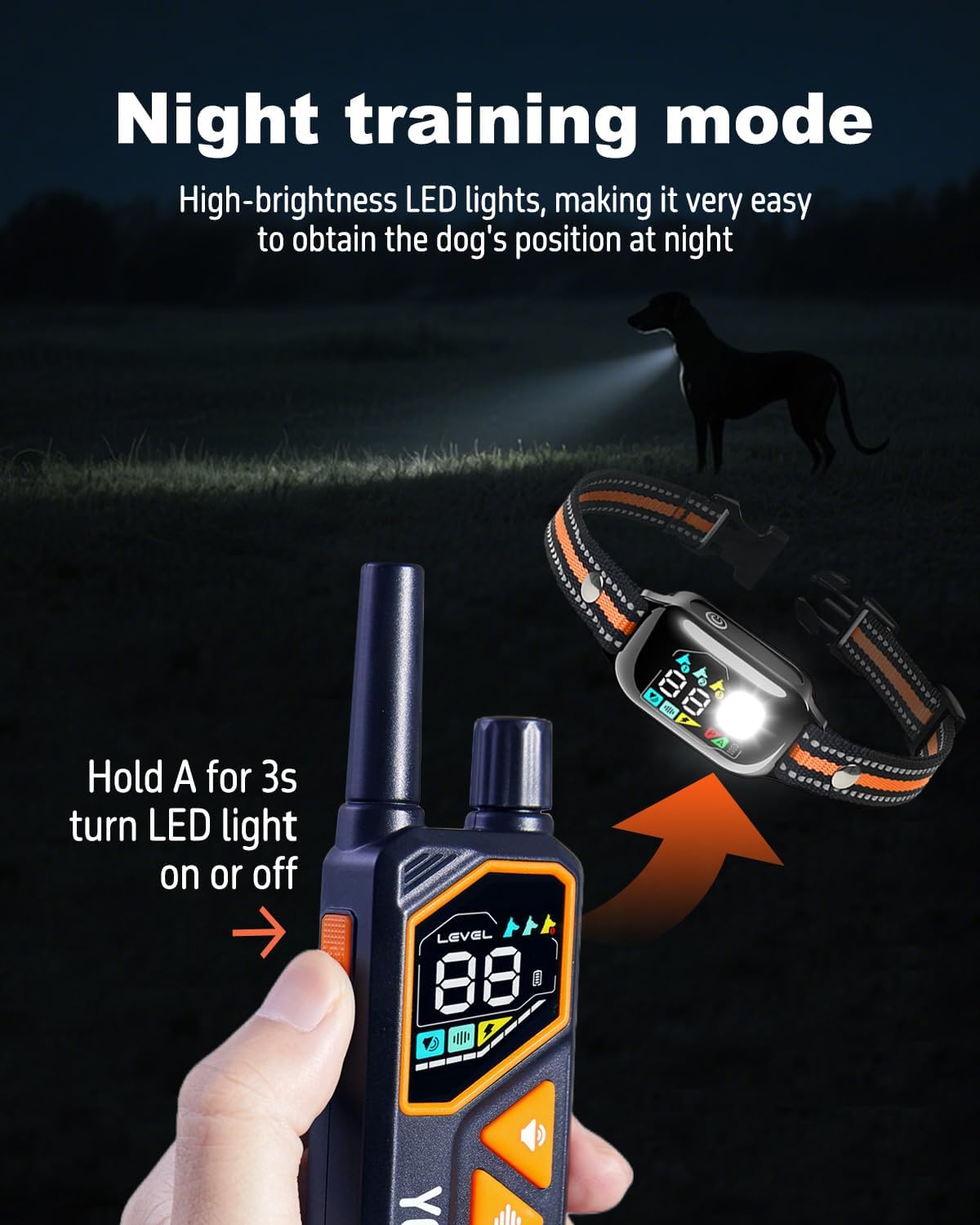 2-in-1 dog shock collar with remote & bark showing dimensions