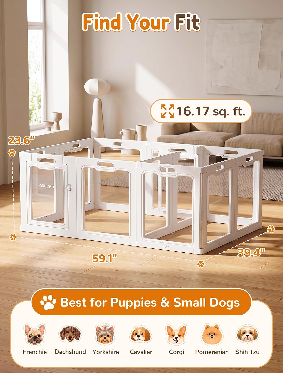 ordora clear acrylic dog playpen indoor, 24" h on a desk or shelf