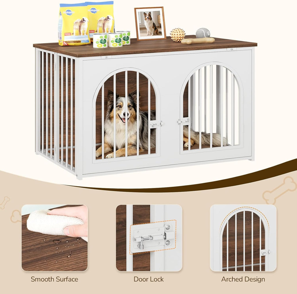 yatiney 37.4" dog crate furniture foldable, assembly-free dog showing dimensions