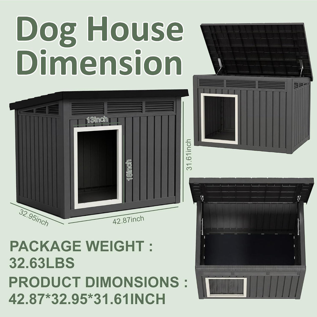 drato large dog house, weatherproof resin large dog, side view