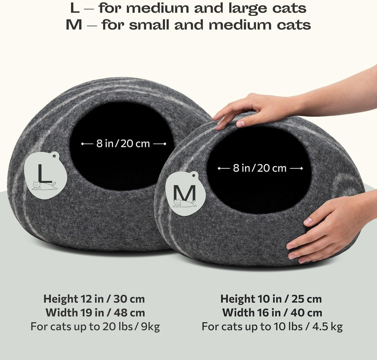 meowfia cat cave - merino wool bed for shown in use