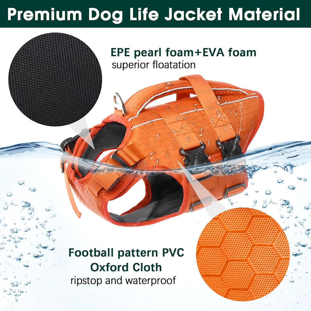 kuoser dog life jacket, high flotation reflective dog, side view