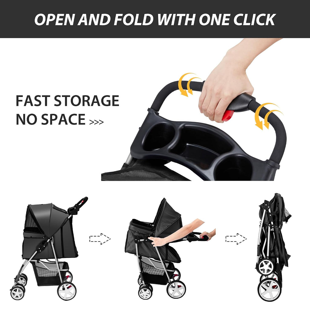 unisakey foldable 4-wheel pet stroller for dogs cats on a desk or shelf