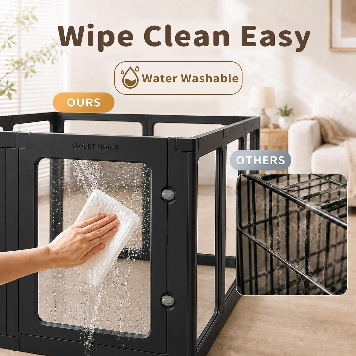 acrylic dog playpen indoor clear puppy fence, 24", side view