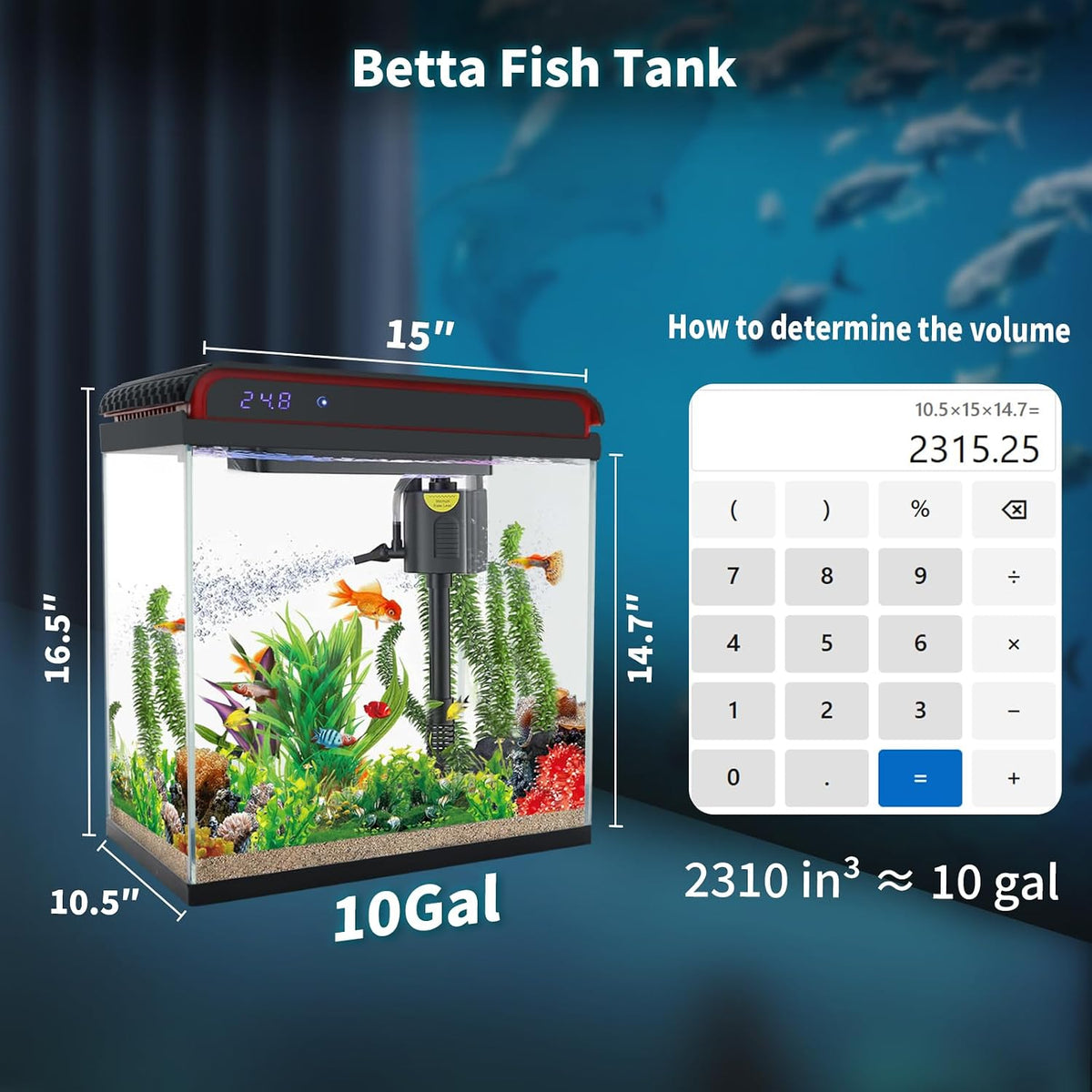 10 gallon fish tank, betta fish tank glass showing dimensions