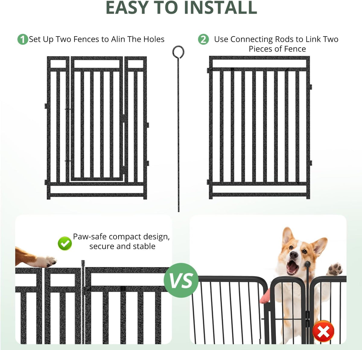 thickened outdoor dog fence, 40" h, 8 panels, side view