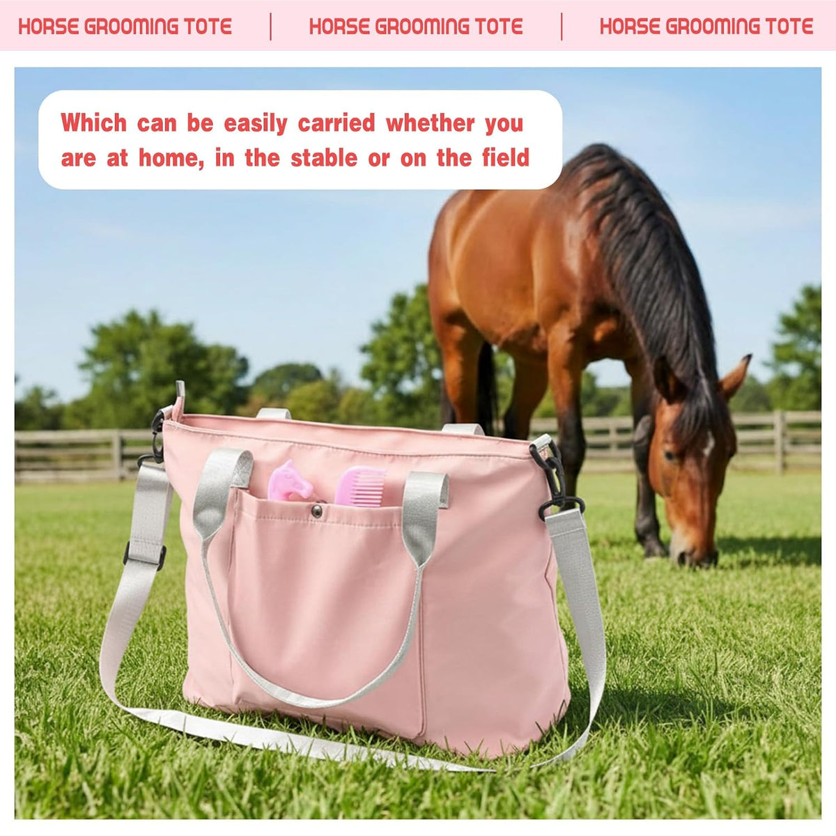 abbylike 15 pieces horse grooming kit with organizer, side view