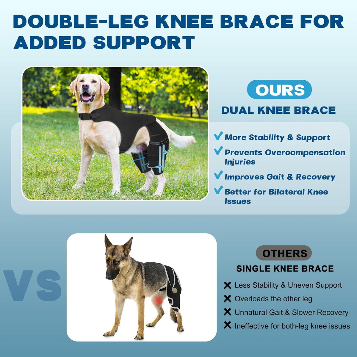 dog knee brace for torn acl hind leg showing dimensions