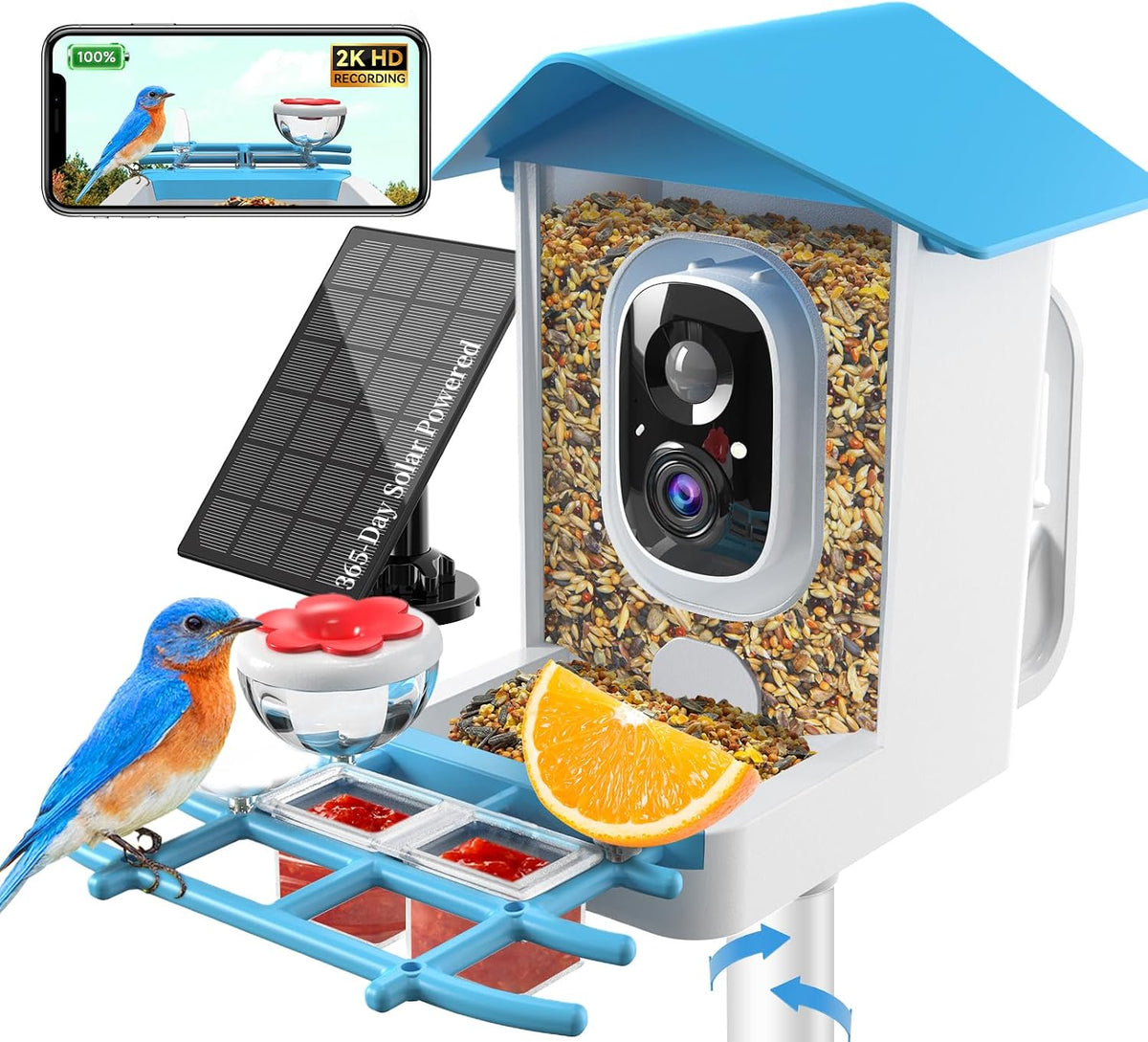 2k solar powered bird feeder with camera: ai, main product view